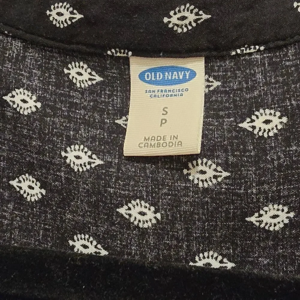 Women's Old Navy Black & White Yoke Print Lace Up Shift Dress, Size SP - Picture 3 of 3